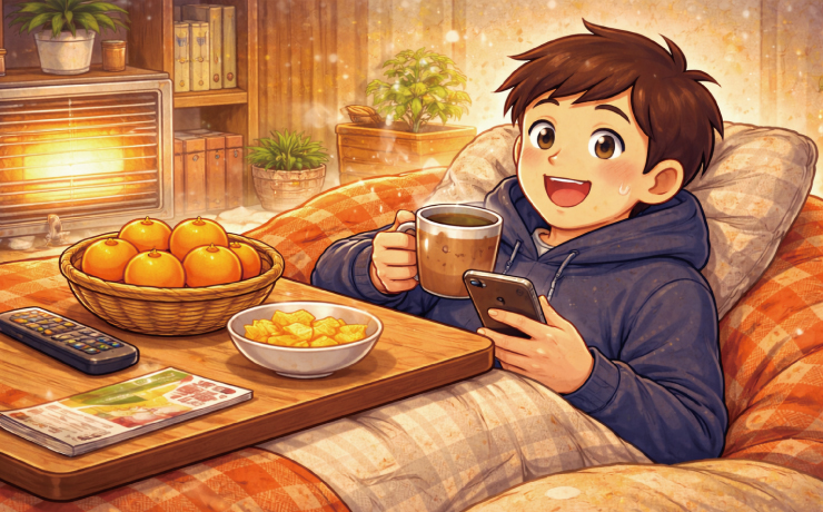 『こたつ』の頭文字から始まるあいうえお作文を作ってください。