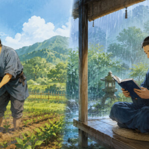 「晴耕雨読」をあなた流にアレンジしてください！晴れの日は◯◯、雨の日は◯◯！