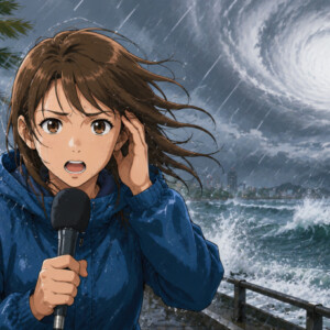 台風中継でリポーターが予想外の行動！いったい何をした？