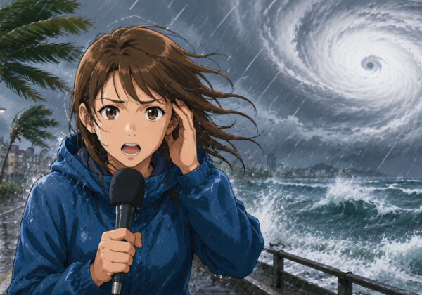 台風中継でリポーターが予想外の行動!いったい何をした?